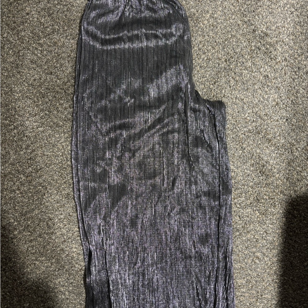 Shimmering Silver Pleated Pants